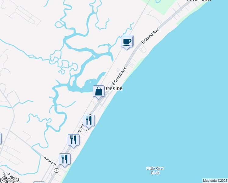 map of restaurants, bars, coffee shops, grocery stores, and more near 36 Wavelet Street in Old Orchard Beach