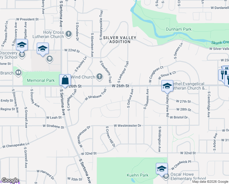 map of restaurants, bars, coffee shops, grocery stores, and more near 1808 Cranston Circle in Sioux Falls