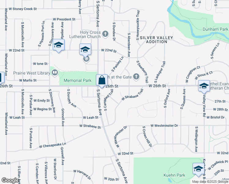 map of restaurants, bars, coffee shops, grocery stores, and more near 1801-1999 South Strabane Circle in Sioux Falls