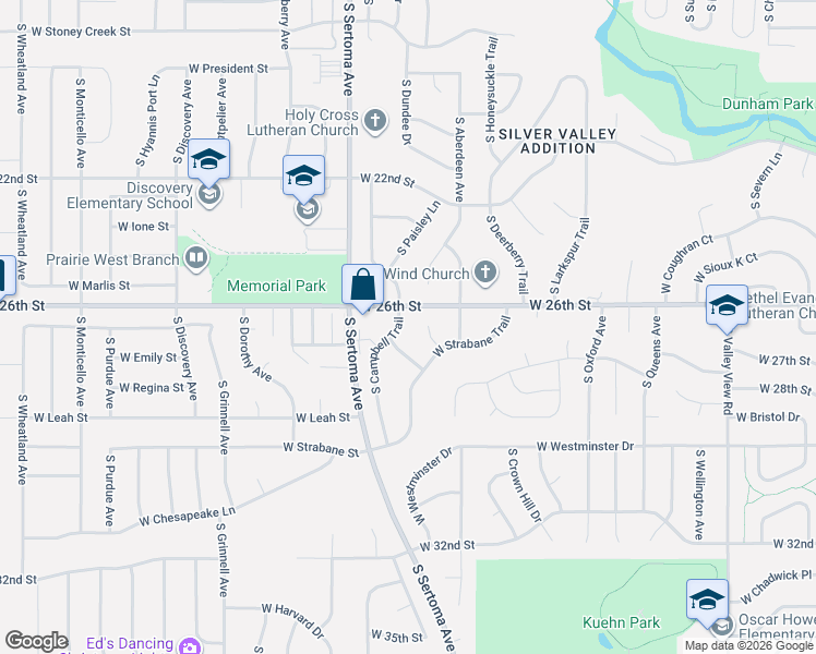 map of restaurants, bars, coffee shops, grocery stores, and more near 1801-1999 South Strabane Circle in Sioux Falls