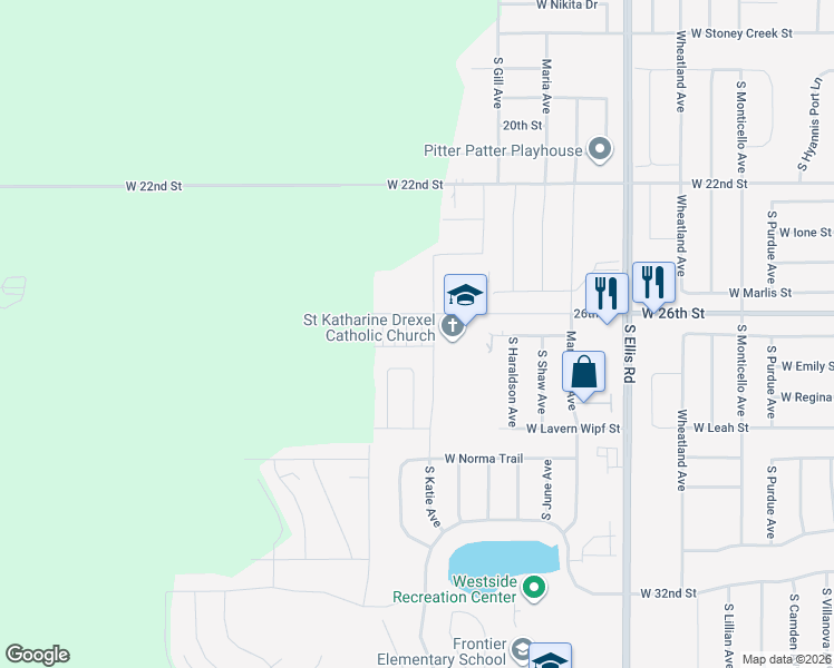 map of restaurants, bars, coffee shops, grocery stores, and more near 1821 South Katie Avenue in Sioux Falls
