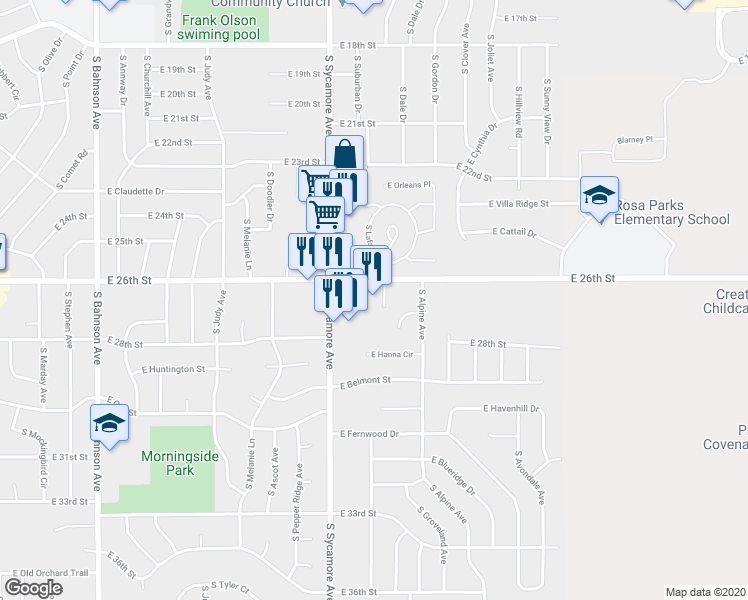 map of restaurants, bars, coffee shops, grocery stores, and more near 4529 East 26th Street in Sioux Falls