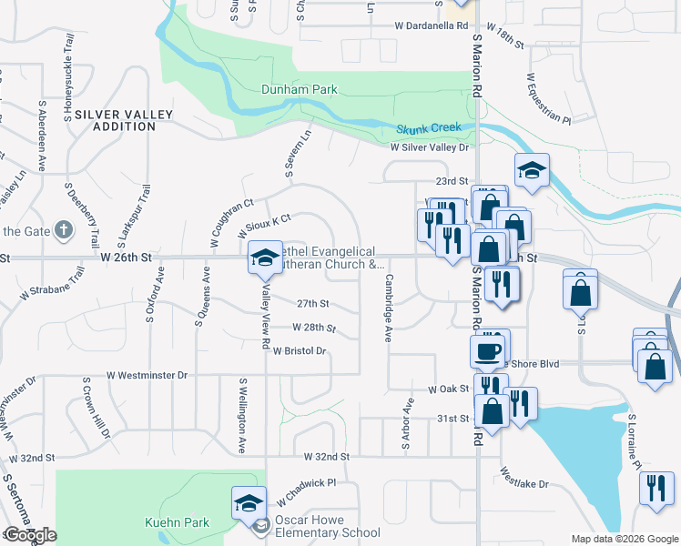 map of restaurants, bars, coffee shops, grocery stores, and more near 5717 Parliment Drive in Sioux Falls