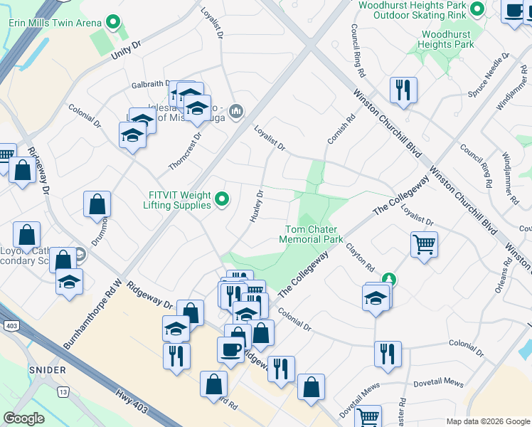 map of restaurants, bars, coffee shops, grocery stores, and more near 3617 Cartmel Road in Mississauga