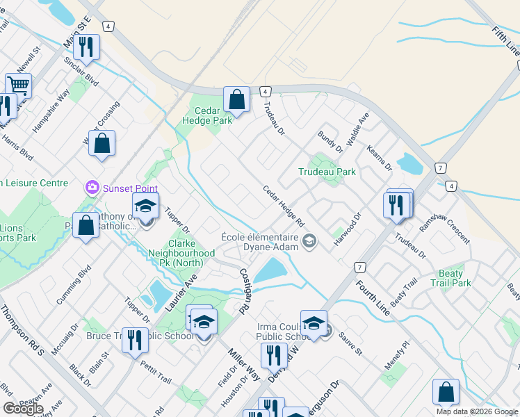 map of restaurants, bars, coffee shops, grocery stores, and more near 420 Hincks Drive in Milton