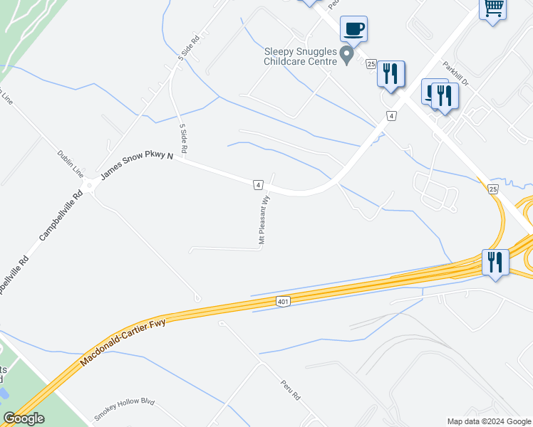 map of restaurants, bars, coffee shops, grocery stores, and more near 8460 Mount Pleasant Way in Milton