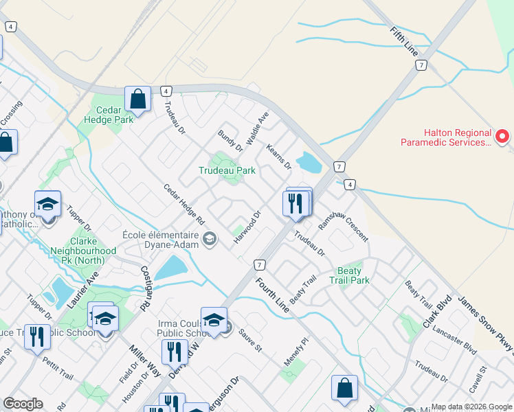map of restaurants, bars, coffee shops, grocery stores, and more near 1559 Harwood Drive in Milton