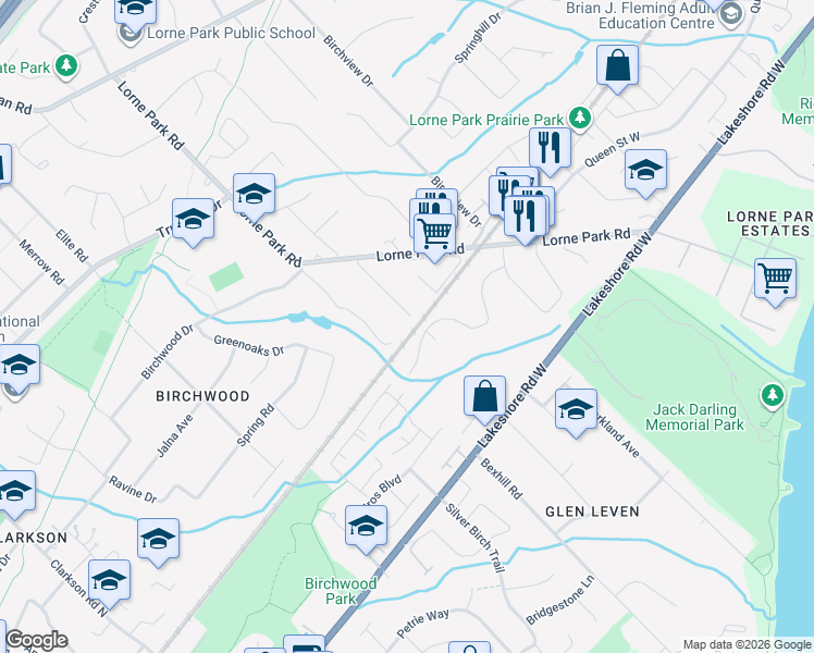 map of restaurants, bars, coffee shops, grocery stores, and more near 1389 Bramblewood Lane in Mississauga