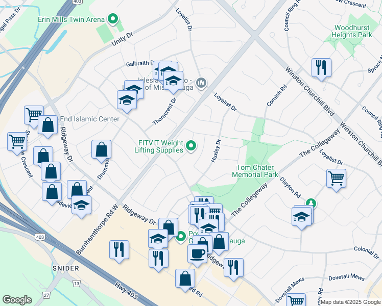 map of restaurants, bars, coffee shops, grocery stores, and more near 3286 Jackpine Road in Mississauga