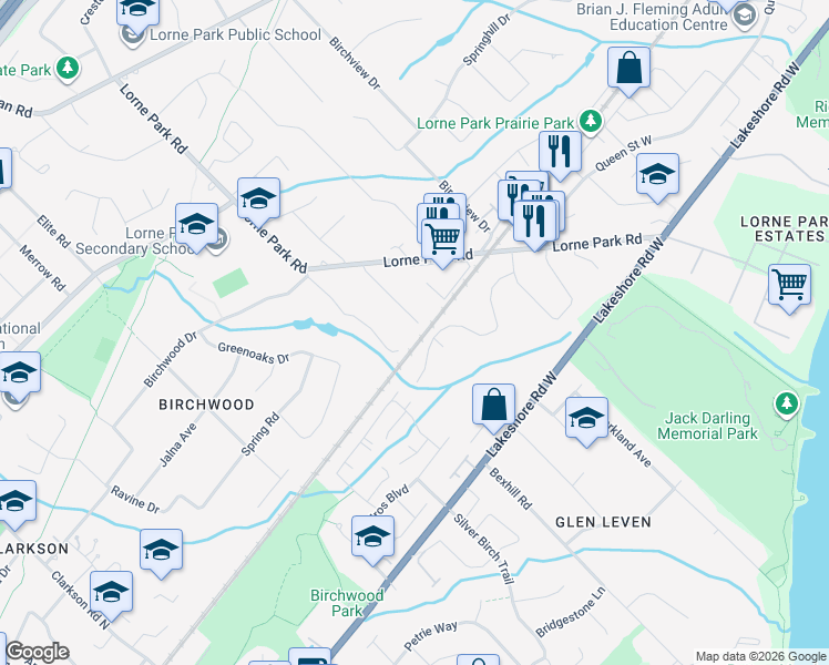 map of restaurants, bars, coffee shops, grocery stores, and more near 1138 Garden Road in Mississauga