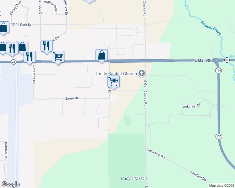 map of restaurants, bars, coffee shops, grocery stores, and more near E7012 Labansky Road in Reedsburg