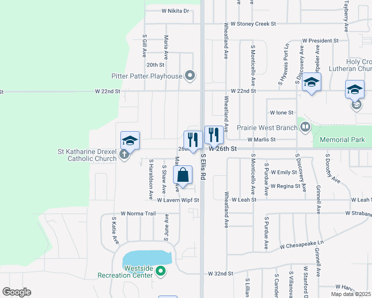 map of restaurants, bars, coffee shops, grocery stores, and more near 8545 West 26th Street in Sioux Falls