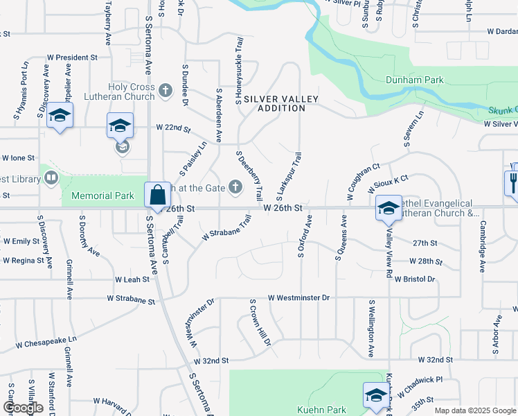 map of restaurants, bars, coffee shops, grocery stores, and more near 1798 South Deerberry Trail in Sioux Falls