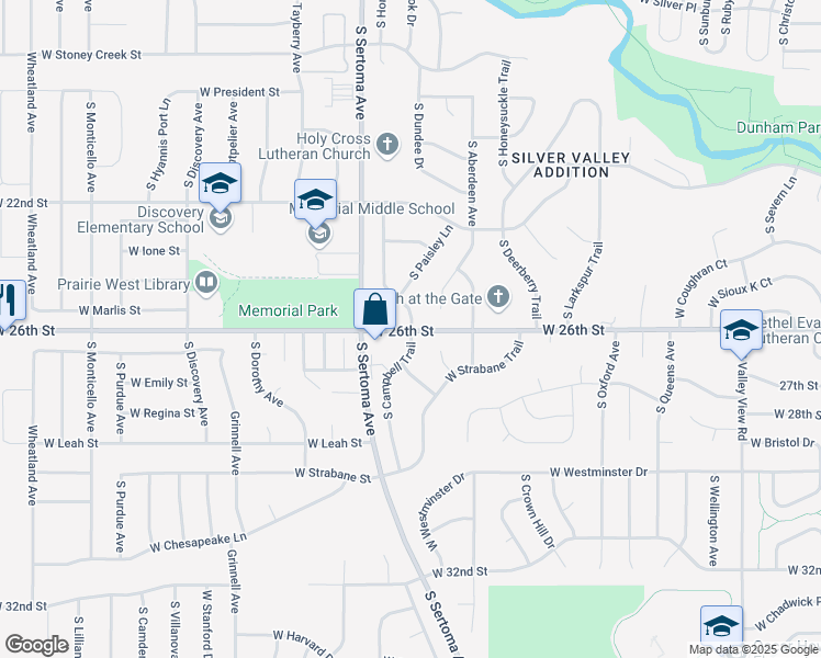 map of restaurants, bars, coffee shops, grocery stores, and more near 1703 South Campbell Trail in Sioux Falls
