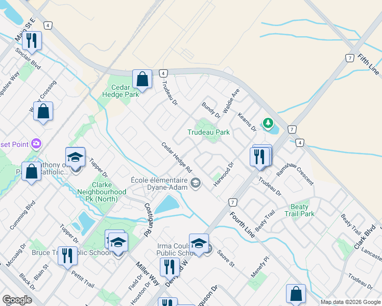 map of restaurants, bars, coffee shops, grocery stores, and more near in Milton