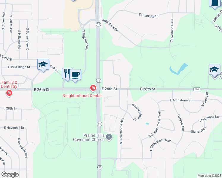 map of restaurants, bars, coffee shops, grocery stores, and more near County Road 146 in Sioux Falls