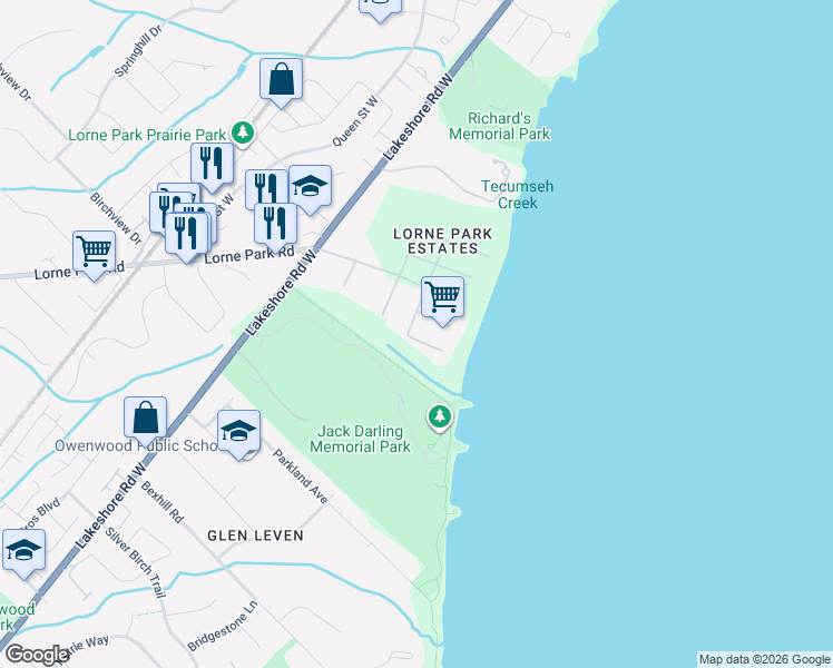 map of restaurants, bars, coffee shops, grocery stores, and more near in Mississauga