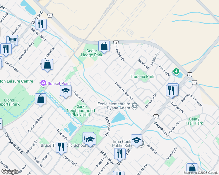 map of restaurants, bars, coffee shops, grocery stores, and more near 1458 Bews Landing in Milton