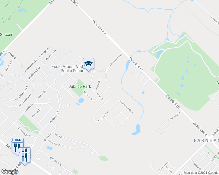 map of restaurants, bars, coffee shops, grocery stores, and more near 237 Macalister Boulevard in Guelph