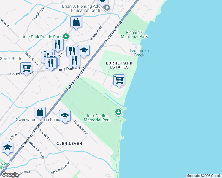 map of restaurants, bars, coffee shops, grocery stores, and more near 845 Chaucer Avenue in Mississauga