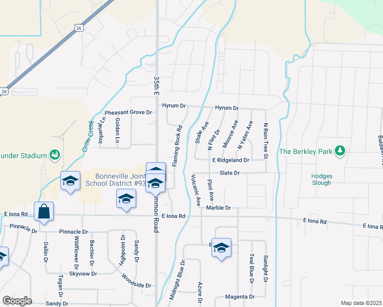 map of restaurants, bars, coffee shops, grocery stores, and more near 3904 Flaming Rock Road in Idaho Falls