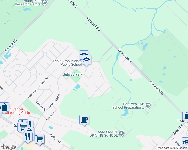 map of restaurants, bars, coffee shops, grocery stores, and more near 17 Dudley Drive in Guelph