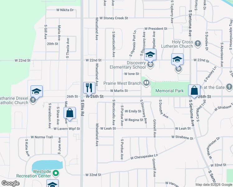 map of restaurants, bars, coffee shops, grocery stores, and more near 1703 South Monticello Avenue in Sioux Falls