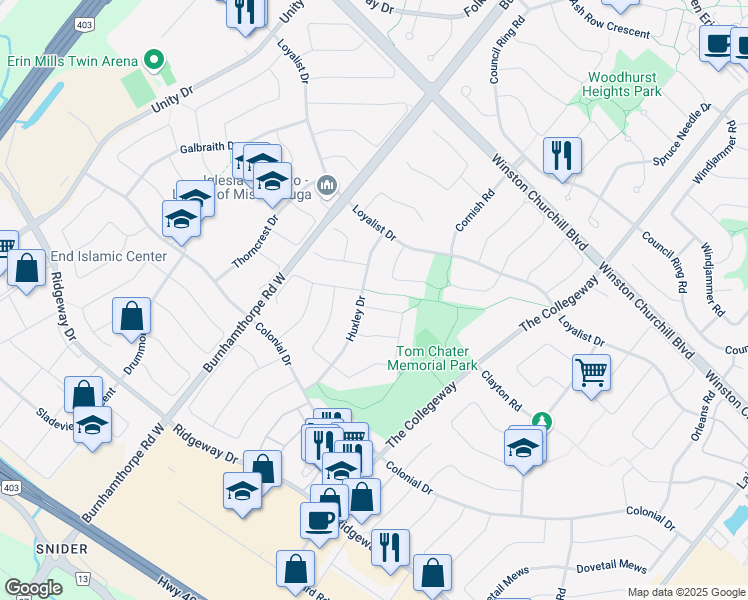 map of restaurants, bars, coffee shops, grocery stores, and more near 3635 Kelso Crescent in Mississauga