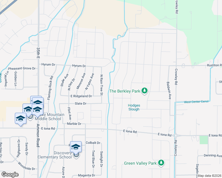 map of restaurants, bars, coffee shops, grocery stores, and more near 3800 North Rain Tree Street in Idaho Falls