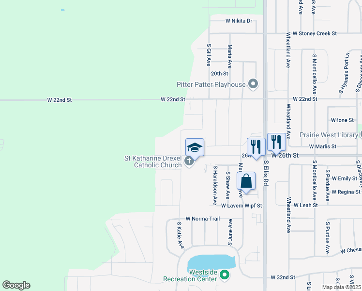 map of restaurants, bars, coffee shops, grocery stores, and more near 1717 South Katie Avenue in Sioux Falls