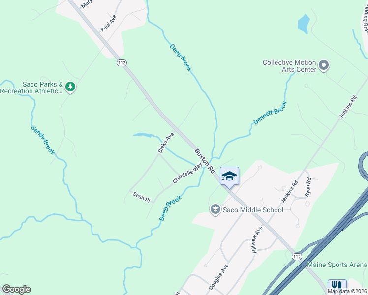 map of restaurants, bars, coffee shops, grocery stores, and more near 70 Buxton Road in Saco