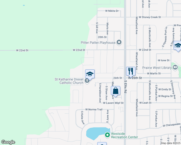 map of restaurants, bars, coffee shops, grocery stores, and more near 1716 South Katie Avenue in Sioux Falls