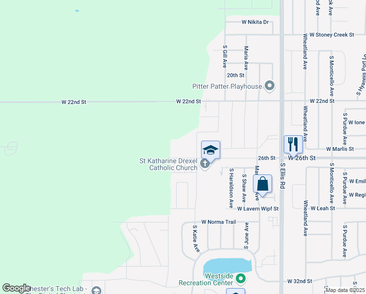 map of restaurants, bars, coffee shops, grocery stores, and more near 1717 South Katie Avenue in Sioux Falls