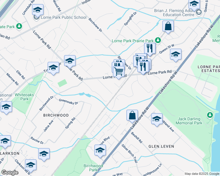 map of restaurants, bars, coffee shops, grocery stores, and more near 1157 Garden Road in Mississauga