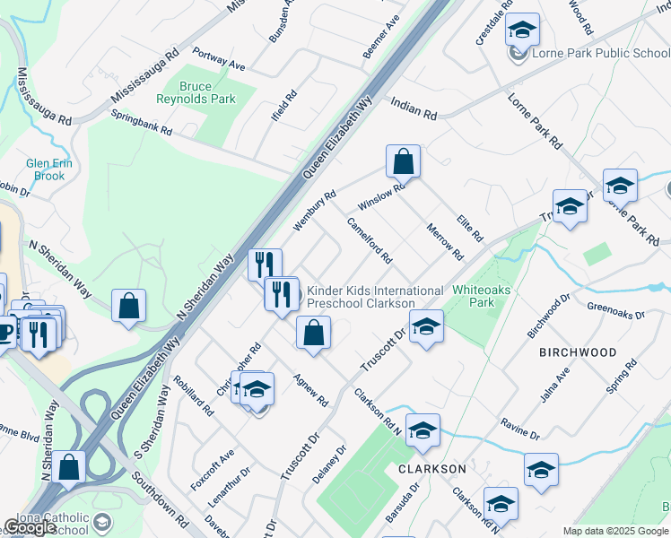 map of restaurants, bars, coffee shops, grocery stores, and more near 1684 Howat Crescent in Mississauga
