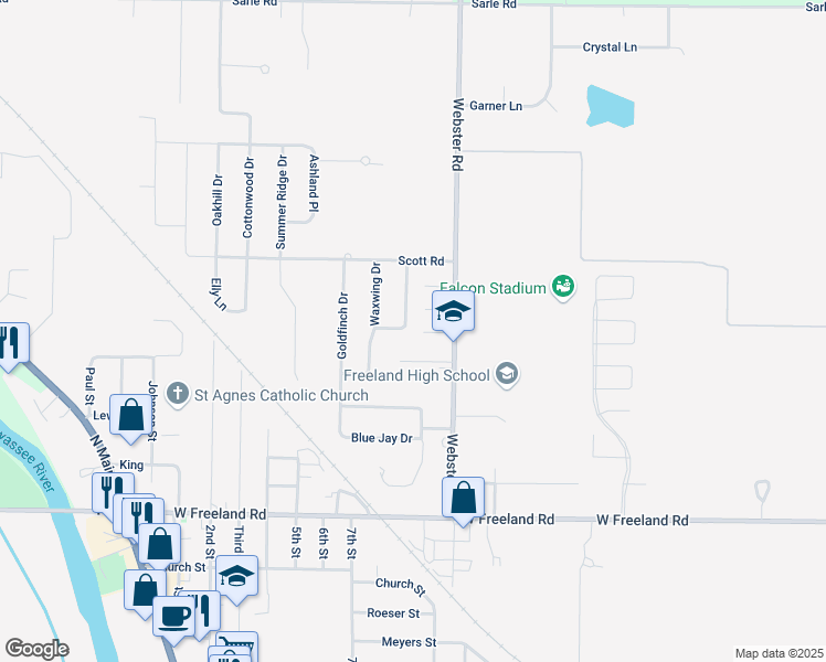 map of restaurants, bars, coffee shops, grocery stores, and more near 8364 Nuthatch Drive in Freeland