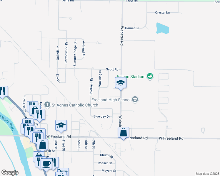 map of restaurants, bars, coffee shops, grocery stores, and more near 8364 Nuthatch Drive in Freeland