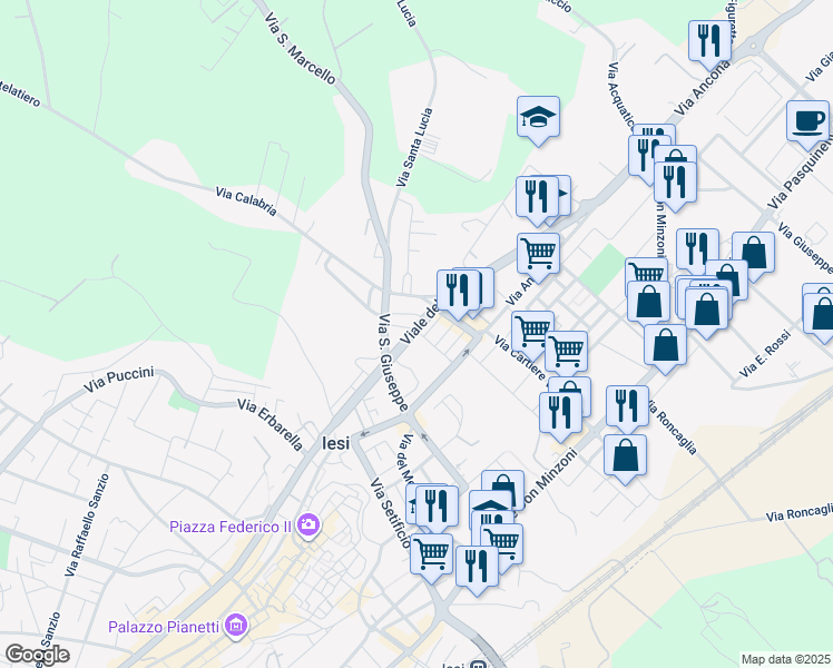 map of restaurants, bars, coffee shops, grocery stores, and more near 20 Via Lazio in Jesi