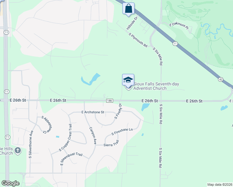 map of restaurants, bars, coffee shops, grocery stores, and more near 1500-1698 South Sierra Circle in Sioux Falls