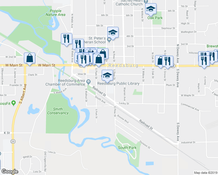 map of restaurants, bars, coffee shops, grocery stores, and more near 420 Plum Street in Reedsburg