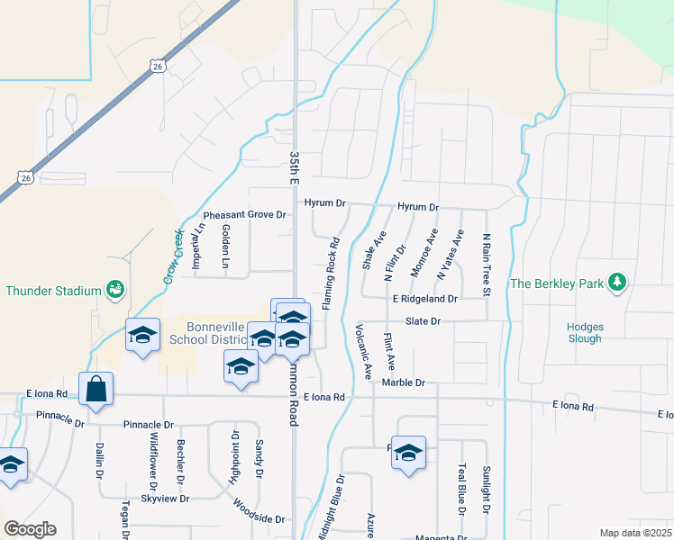 map of restaurants, bars, coffee shops, grocery stores, and more near 3904 Flaming Rock Road in Idaho Falls