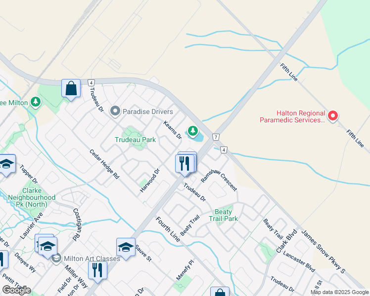 map of restaurants, bars, coffee shops, grocery stores, and more near 1617 Gowling Terrace in Milton