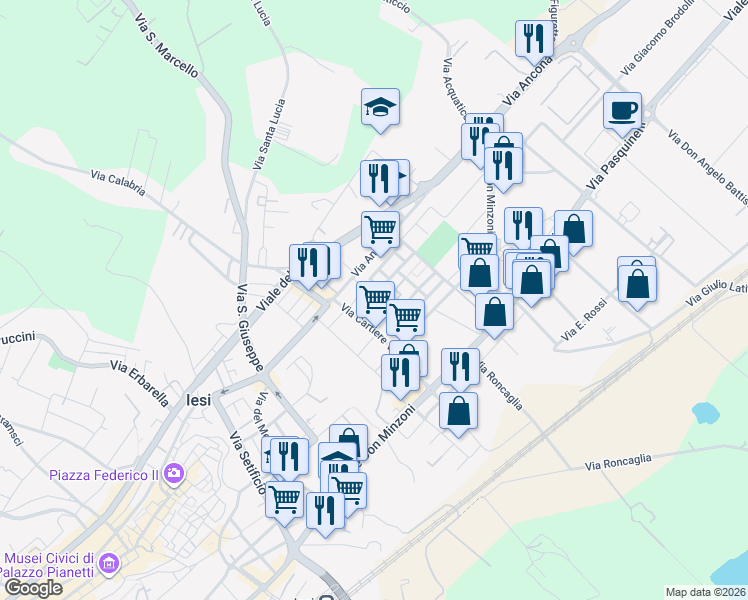map of restaurants, bars, coffee shops, grocery stores, and more near 7 Via Molise in Jesi