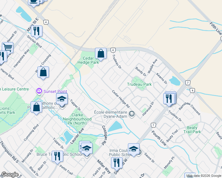 map of restaurants, bars, coffee shops, grocery stores, and more near 291 Cedar Hedge Road in Milton
