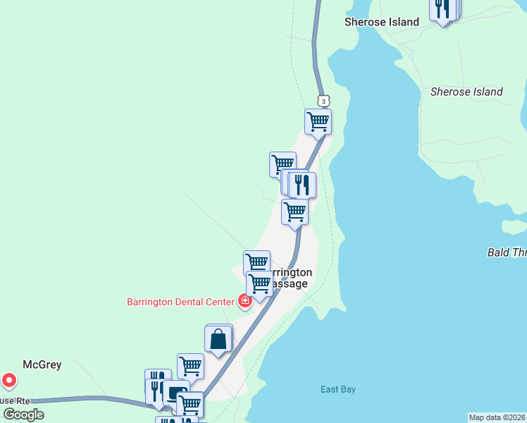map of restaurants, bars, coffee shops, grocery stores, and more near in Barrington Passage