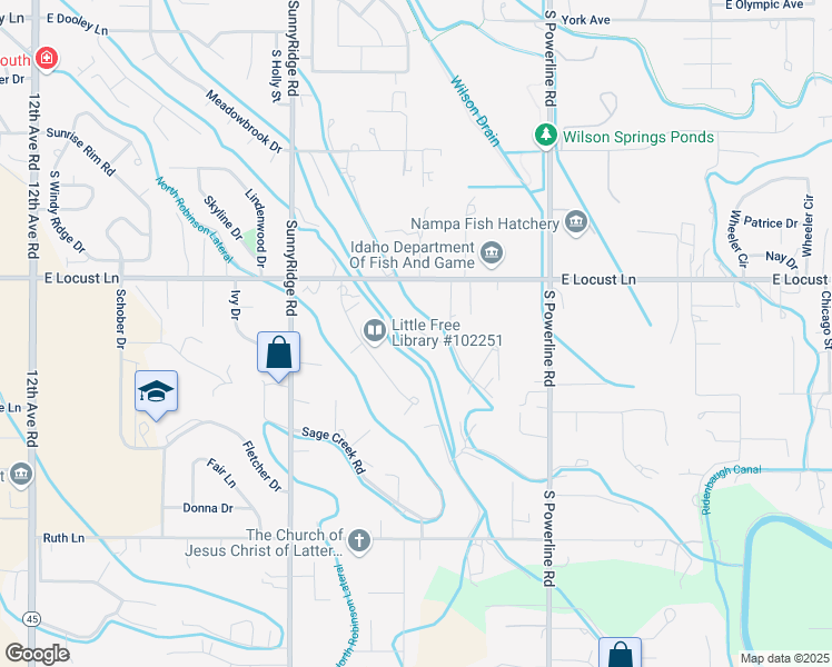map of restaurants, bars, coffee shops, grocery stores, and more near 4019 Pleasant View Drive in Nampa