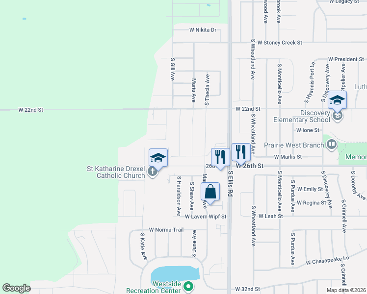 map of restaurants, bars, coffee shops, grocery stores, and more near Annabelle Street in Sioux Falls