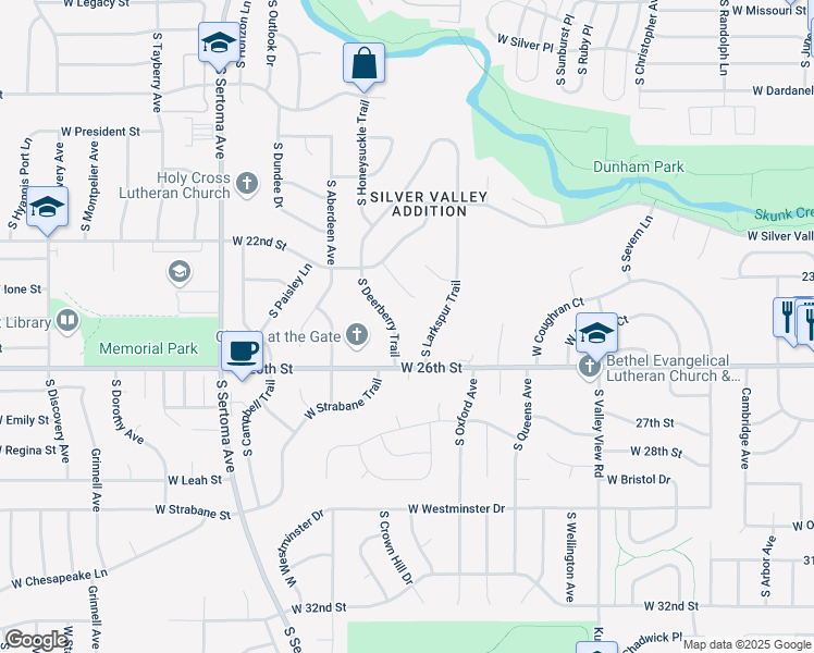 map of restaurants, bars, coffee shops, grocery stores, and more near 1500-1798 S Deerberry Trail in Sioux Falls