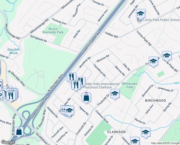 map of restaurants, bars, coffee shops, grocery stores, and more near 1684 Howat Crescent in Mississauga
