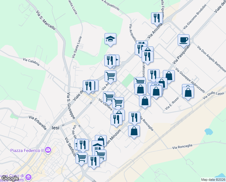 map of restaurants, bars, coffee shops, grocery stores, and more near 38-40 Via Ancona in Jesi